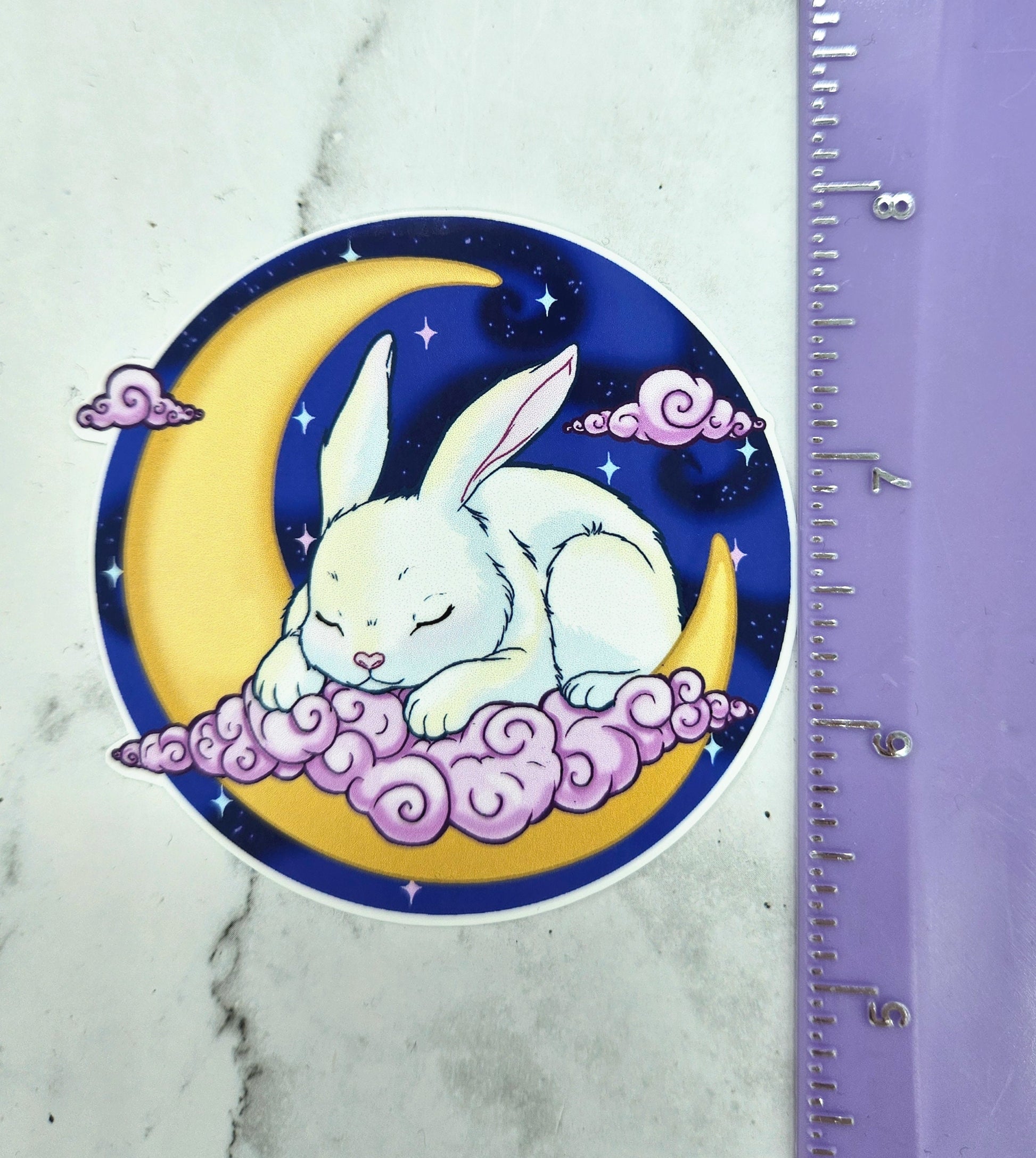 Moon Rabbit Sticker - Kawaii Bunny, Lunar, Dreamy Clouds, Night Sky Kawaiicore Waterbottle Laptop Decor