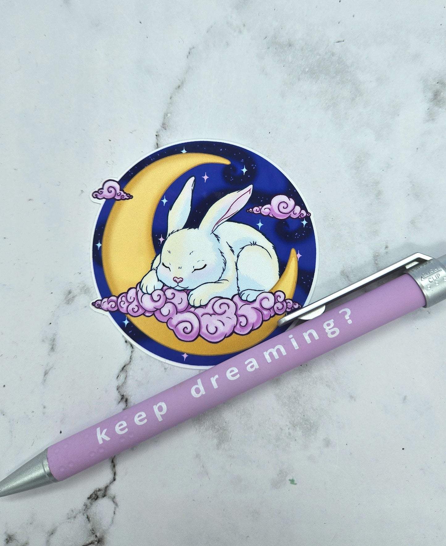 Moon Rabbit Sticker - Kawaii Bunny, Lunar, Dreamy Clouds, Night Sky Kawaiicore Waterbottle Laptop Decor