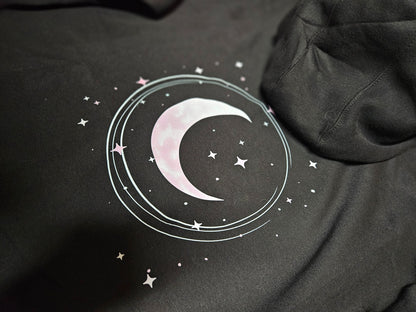 Stardust Luna Pullover Hoodie - Sweatshirt, Celestial, Lunar, Pastel Moon & Stars, Soft Girl Comfort Item Unisex