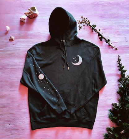 Stardust Luna Pullover Hoodie - Sweatshirt, Celestial, Lunar, Pastel Moon & Stars, Soft Girl Comfort Item Unisex