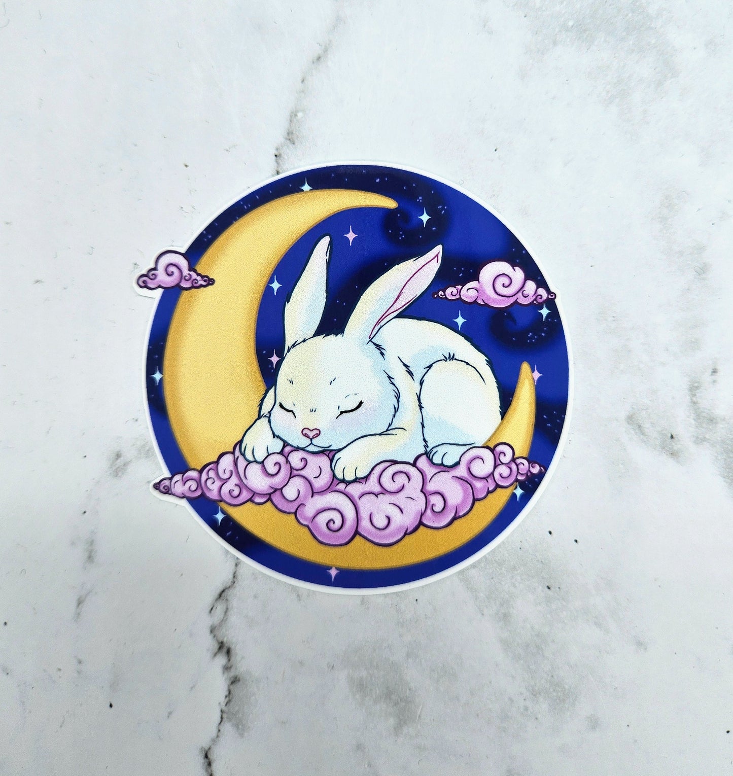 Moon Rabbit Sticker - Kawaii Bunny, Lunar, Dreamy Clouds, Night Sky Kawaiicore Waterbottle Laptop Decor