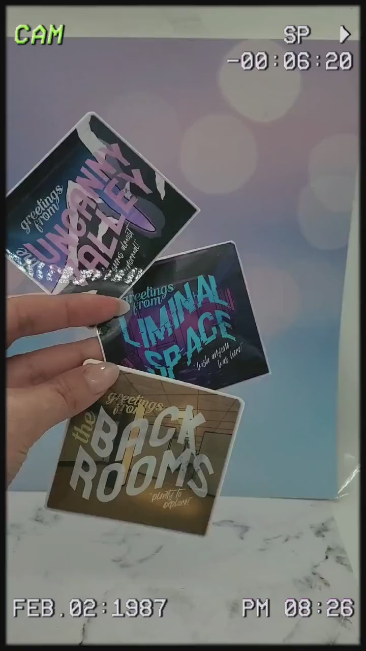 Liminal Travel Stickers 3pk - Retro Postcard, Weird, Meme, Uncanny Valley, The Backrooms