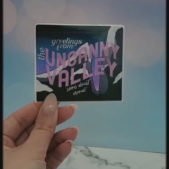 The Uncanny Valley Sticker - Retro Postcard, Weird, Meme, Robotics