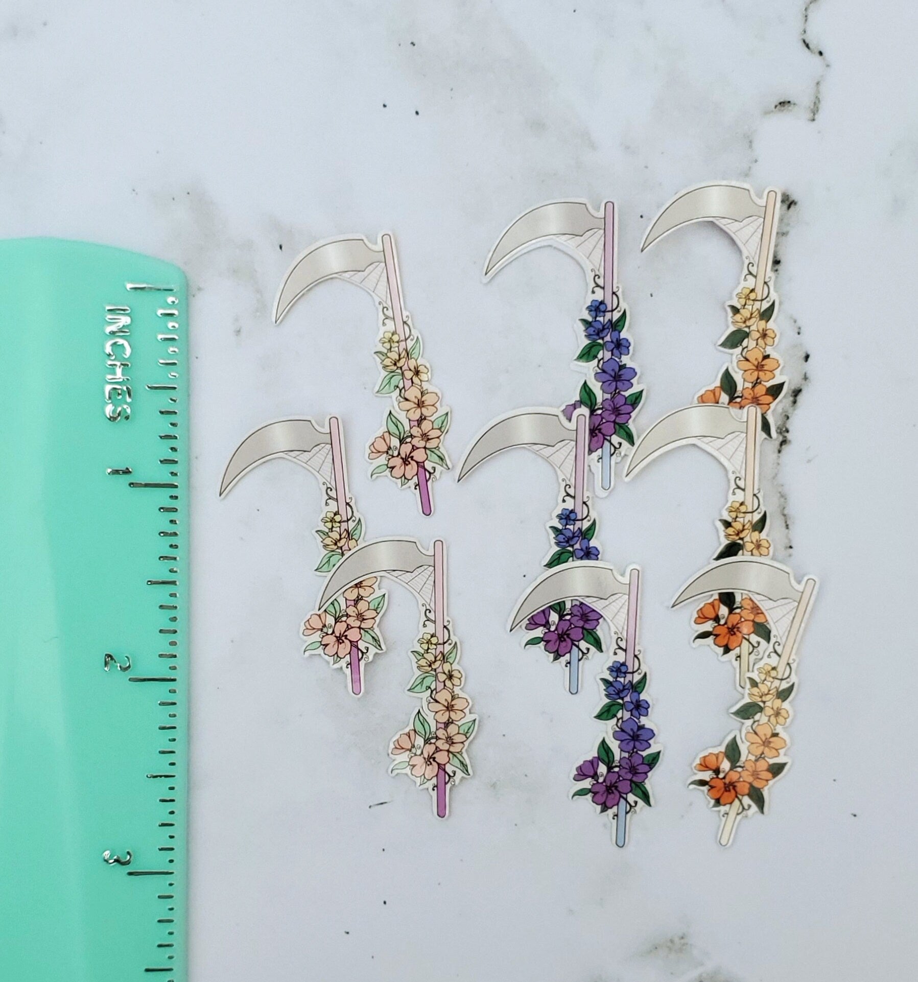 Mini Floral Scythe Stickers 9 pack