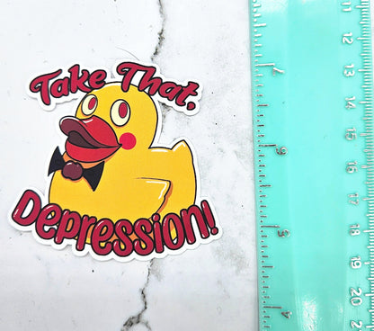 Take That, Depression Sticker - Lucifer, Rubber Duck, Has-Been, Demon, Quotes