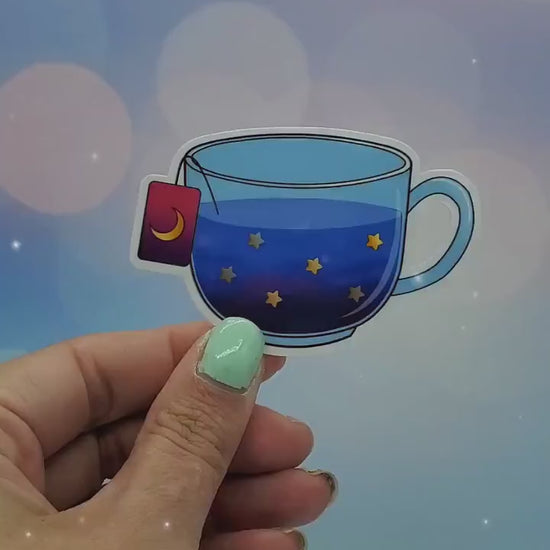 Kawaii Moon & Stars Tea Sticker - Celestial Night Sky Aesthetic Waterbottle Laptop Decor,  Gift for Teen, Tea Lover