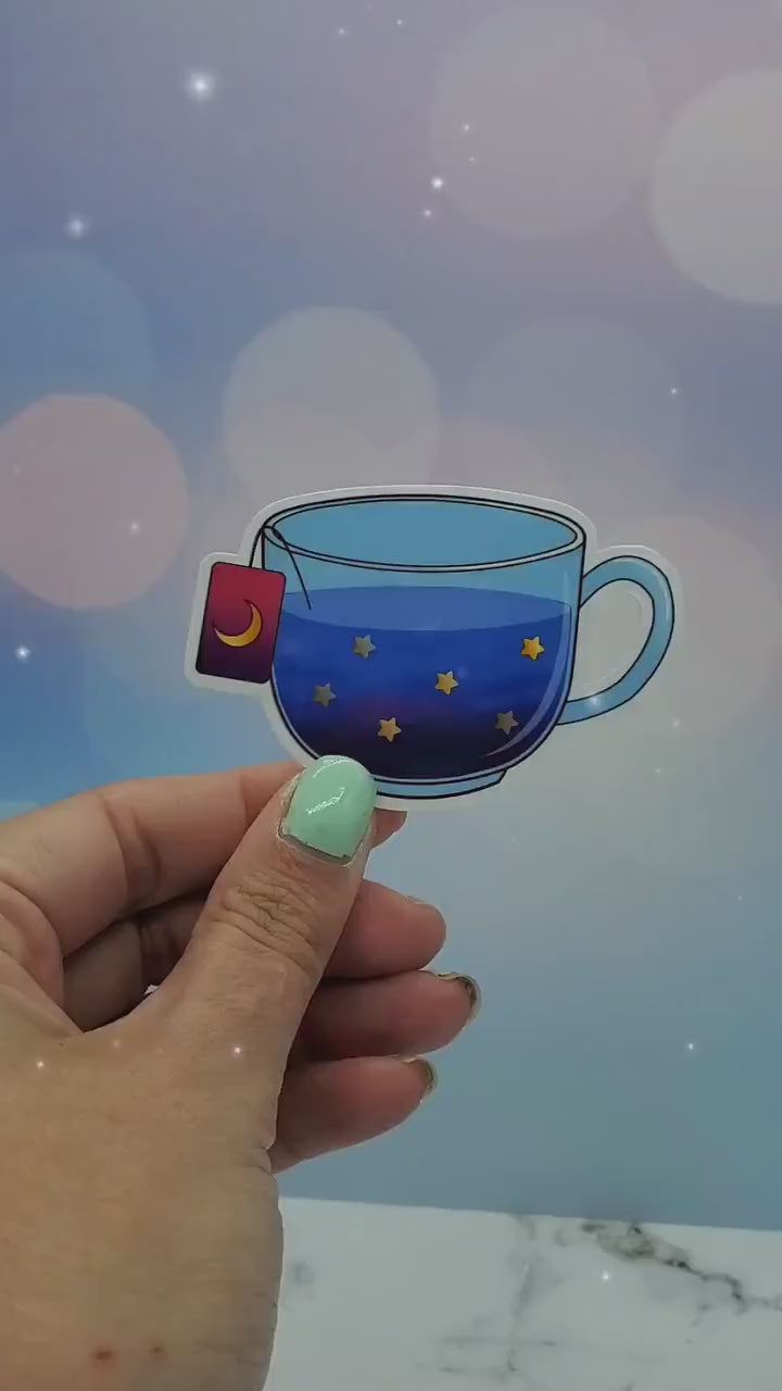 Kawaii Moon & Stars Tea Sticker - Celestial Night Sky Aesthetic Waterbottle Laptop Decor,  Gift for Teen, Tea Lover
