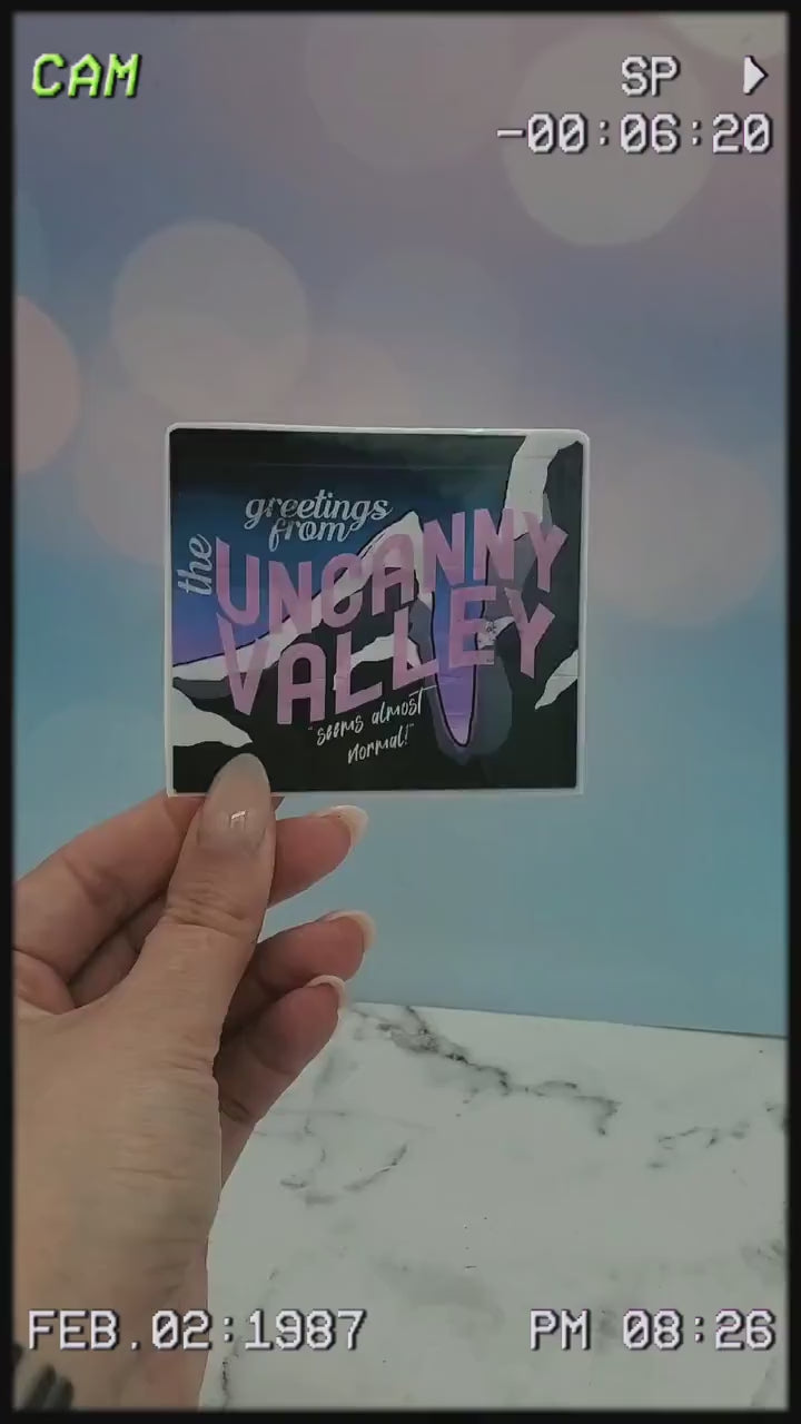 The Uncanny Valley Sticker - Retro Postcard, Weird, Meme, Robotics