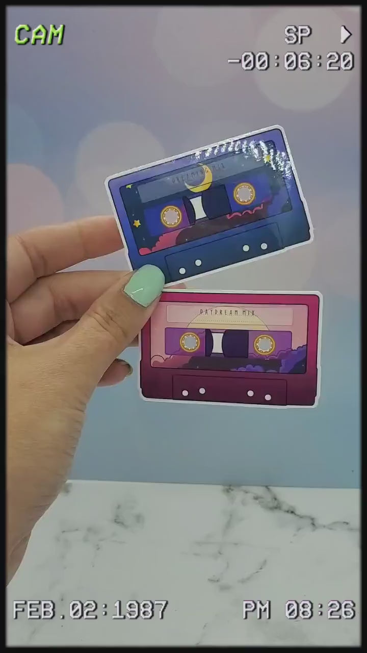 Daydream Cassette Sticker - 1980s 1990s Y2K Kawaii Anime Aesthetic, Morning Sunrise Clouds, Retro Nostalgia, Dreamy Waterbottle Laptop Decor