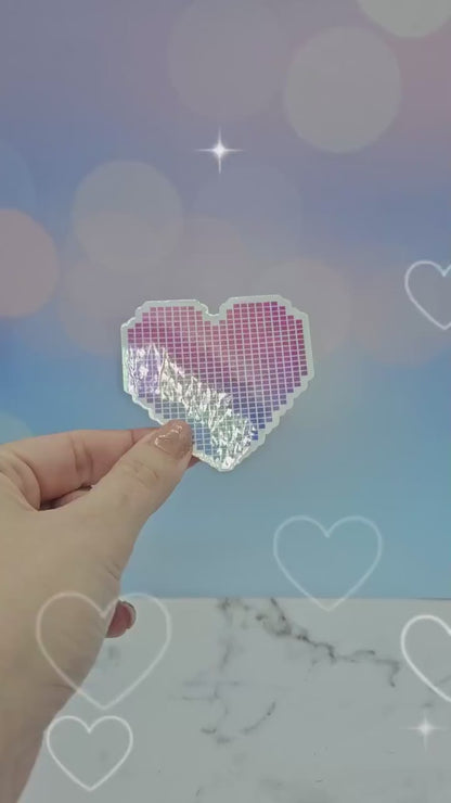 Pixel Heart Holo Sticker - Kawaii, Love, Webcore, Cute, Valentine, Cutecore, Gamer