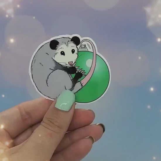 Christmas Opossum Ornament Sticker - Xmas, Holiday, Winter, Possum, Cottagecore, Witchy, Waterbottle Laptop Decor