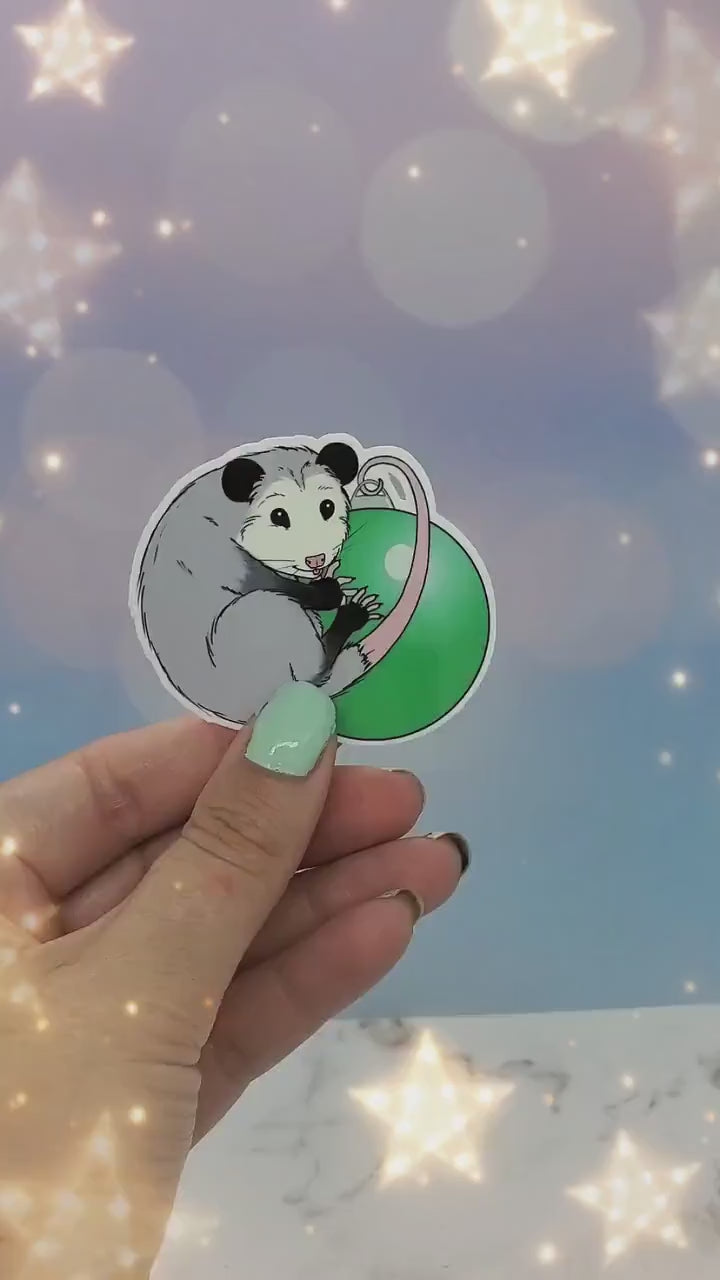 Christmas Opossum Ornament Sticker - Xmas, Holiday, Winter, Possum, Cottagecore, Witchy, Waterbottle Laptop Decor