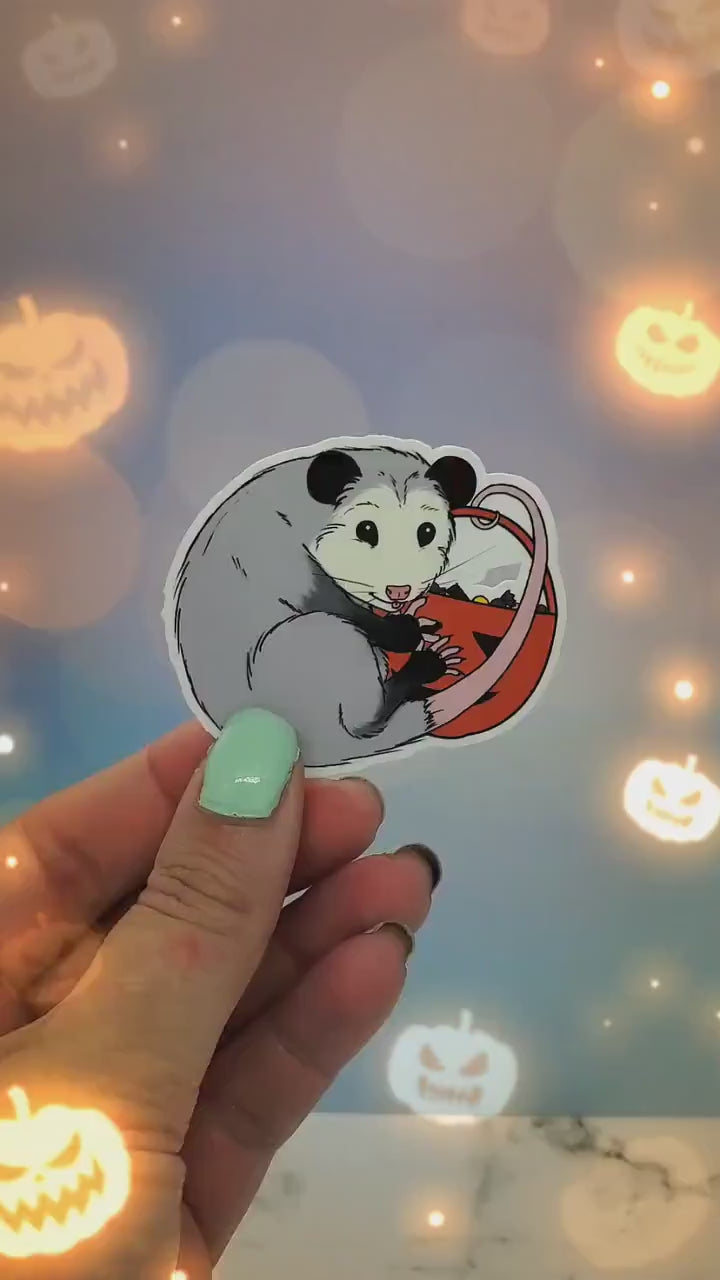 Halloween Opossum Trick or Treat Sticker - Autumn, Fall, Pumpkin, Possum, Cottagecore, Witchy, Waterbottle Laptop Decor