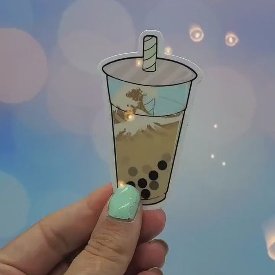 Boba Sticker - The Great Wave - Bubble Tea, Milk Tea Kawaii Pastel Aesthic for Waterbottle Hydro Flask Decal