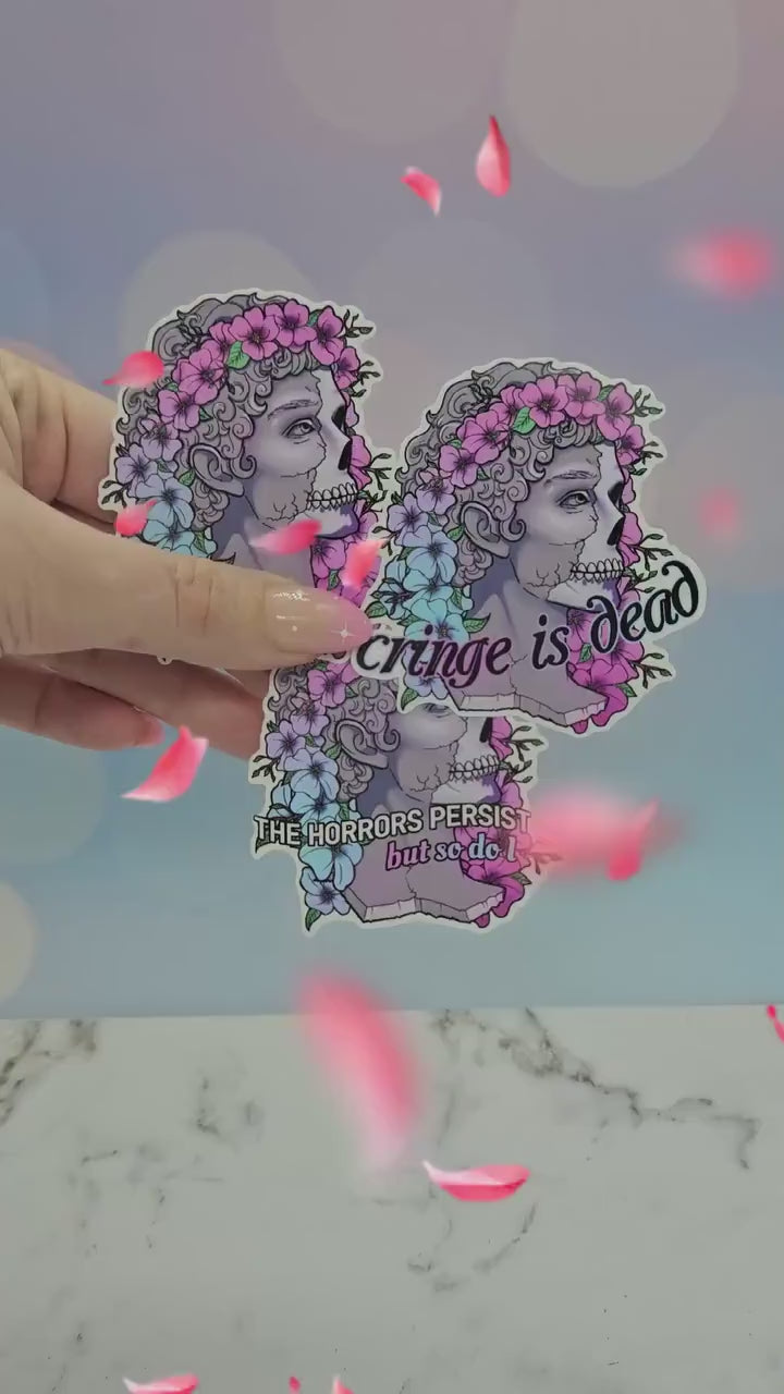 Greek Skeletal Statue Sticker - Glitch, Synthwave Outrun Aesthetic, Floral, Waterbottle Laptop Decor