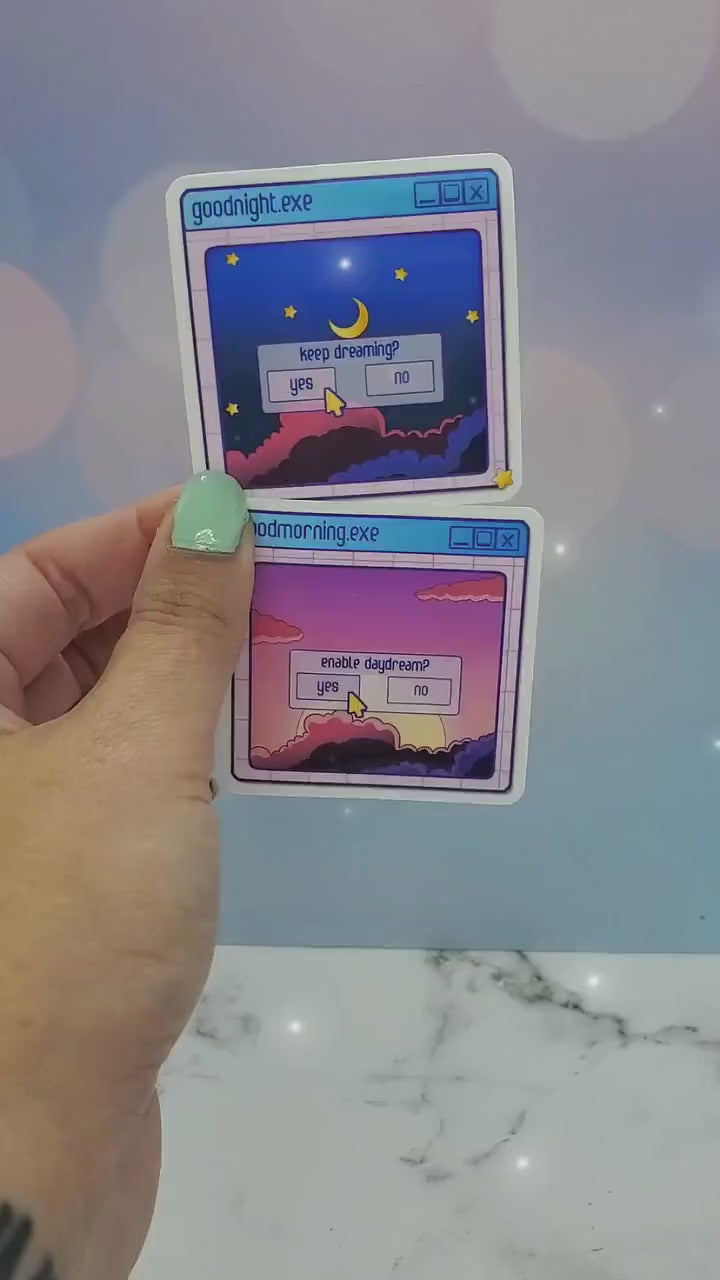 Dreamy Computer Sticker 2pk - 1990s Y2K Kawaii Anime Aesthetic, Morning Sunrise, Moon Stars, Waterbottle Laptop Decor, Gift for Teen