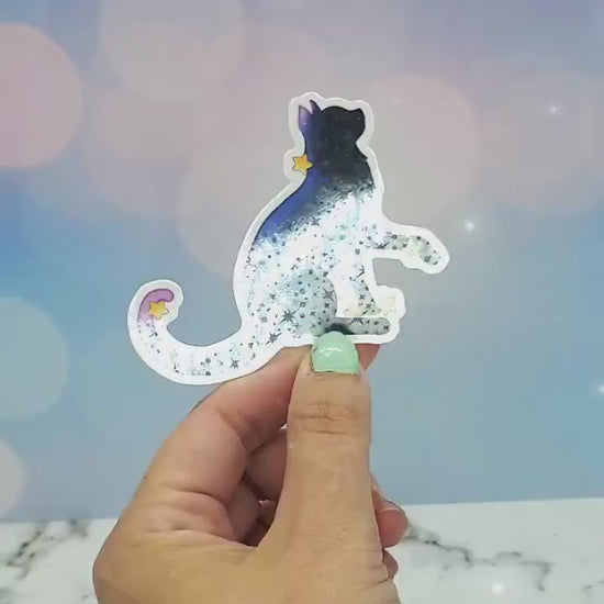 Cosmic Cat Holo Sticker -  Void, Galaxy, Stars, Celestial Night Sky, Space Aesthetic Waterbottle Laptop Decor,  Gift for Black Cat Lover
