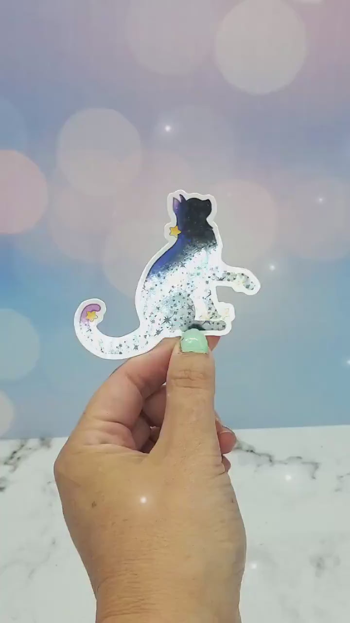 Cosmic Cat Holo Sticker -  Void, Galaxy, Stars, Celestial Night Sky, Space Aesthetic Waterbottle Laptop Decor,  Gift for Black Cat Lover