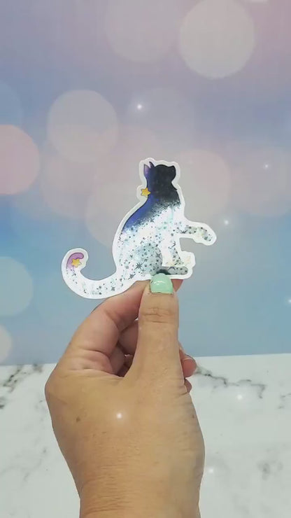 Cosmic Cat Holo Sticker -  Void, Galaxy, Stars, Celestial Night Sky, Space Aesthetic Waterbottle Laptop Decor,  Gift for Black Cat Lover