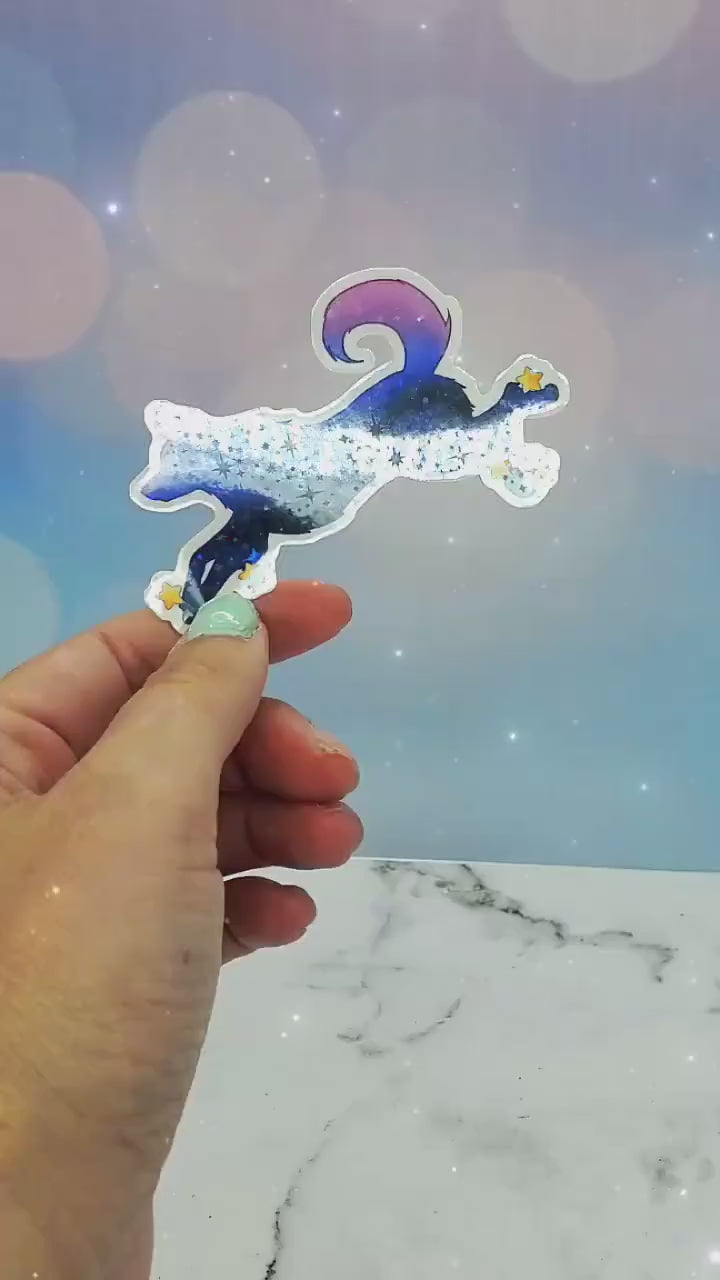 Galaxy Dog Sticker - Holographic Wolf, Stars, Celestial Night Sky, Space Aesthetic Waterbottle Laptop Decor,  Gift for Dog Lover