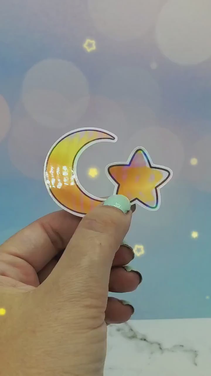 Celestial Moon & Star Stickers Pack - Holo, Kawaii, Lunar, Anime Aesthetic, Cute Witchy Waterbottle Laptop Decor