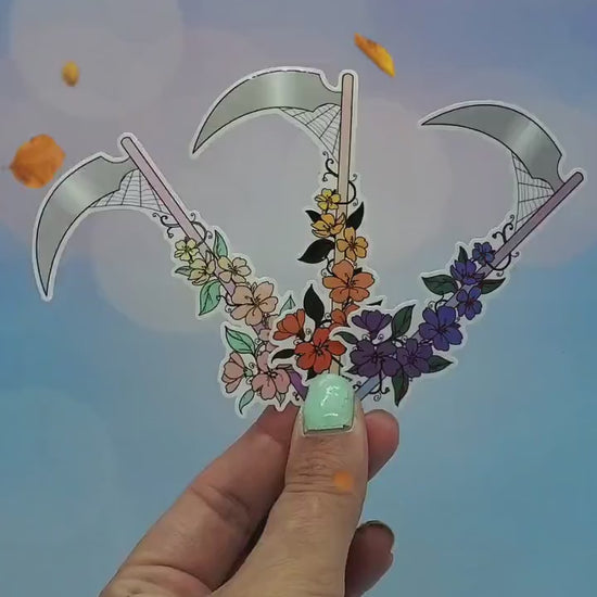 3pk Floral Scythe Vinyl Stickers - Pastel Goth, Halloween, Dark Cottagecore, Waterbottle Laptop Decor