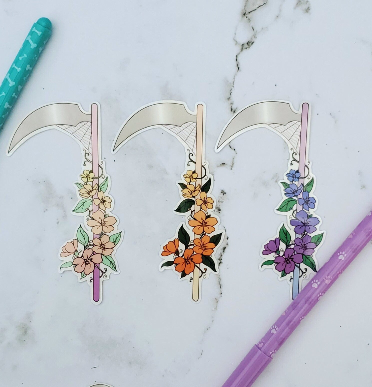 Floral Scythe Stickers 3 pack