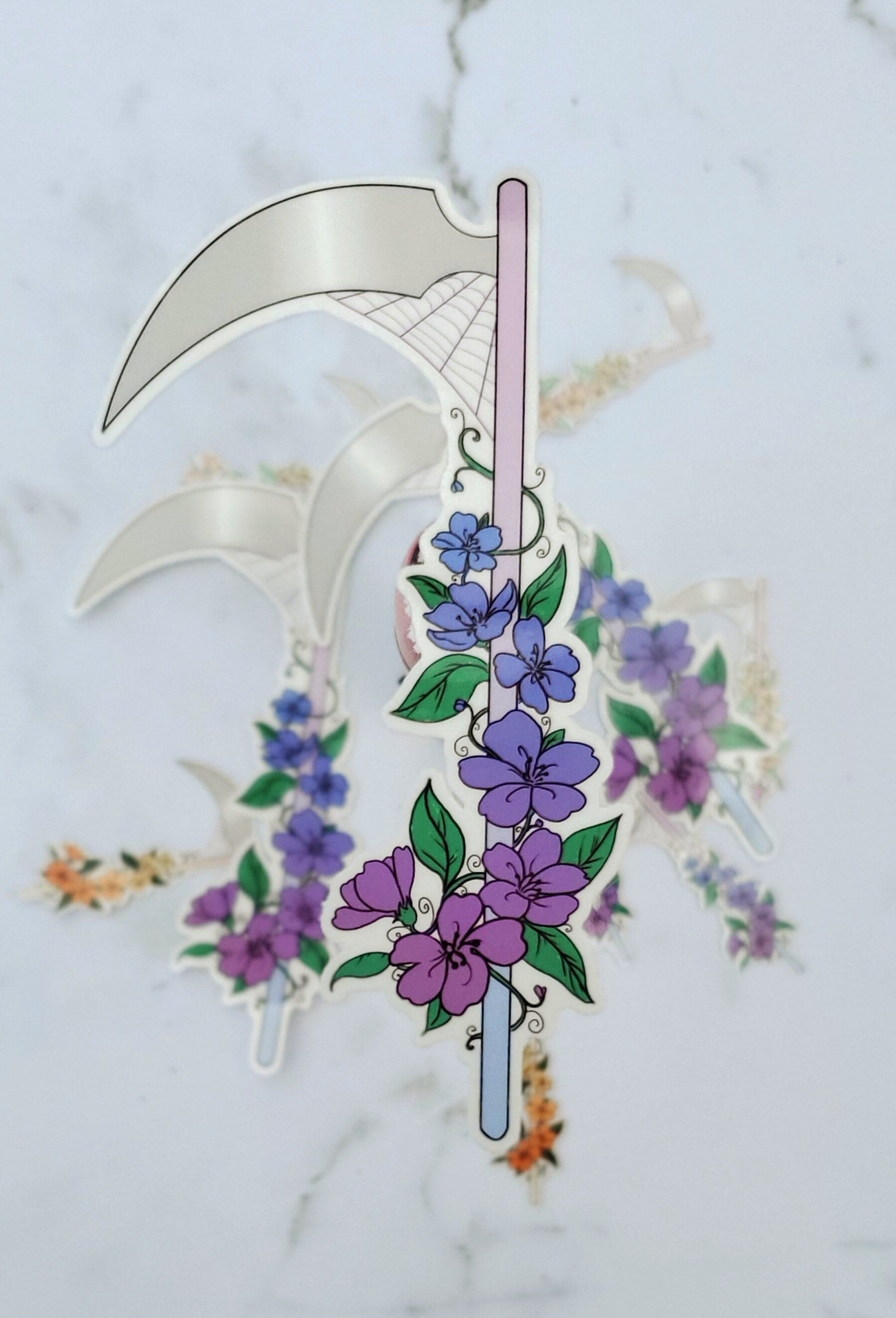 Floral Scythe Blue Sticker