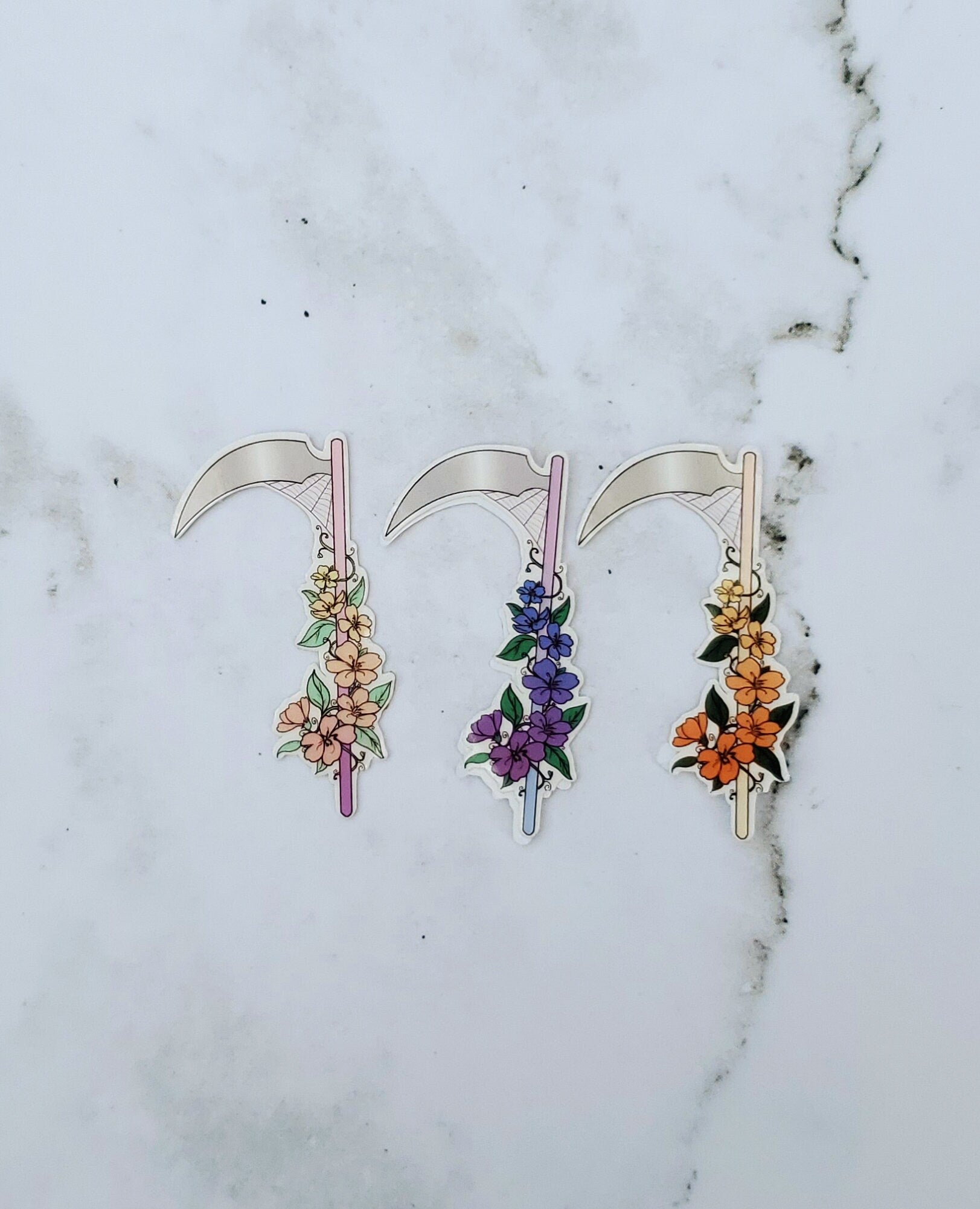 Mini Floral Scythe Stickers 9 pack