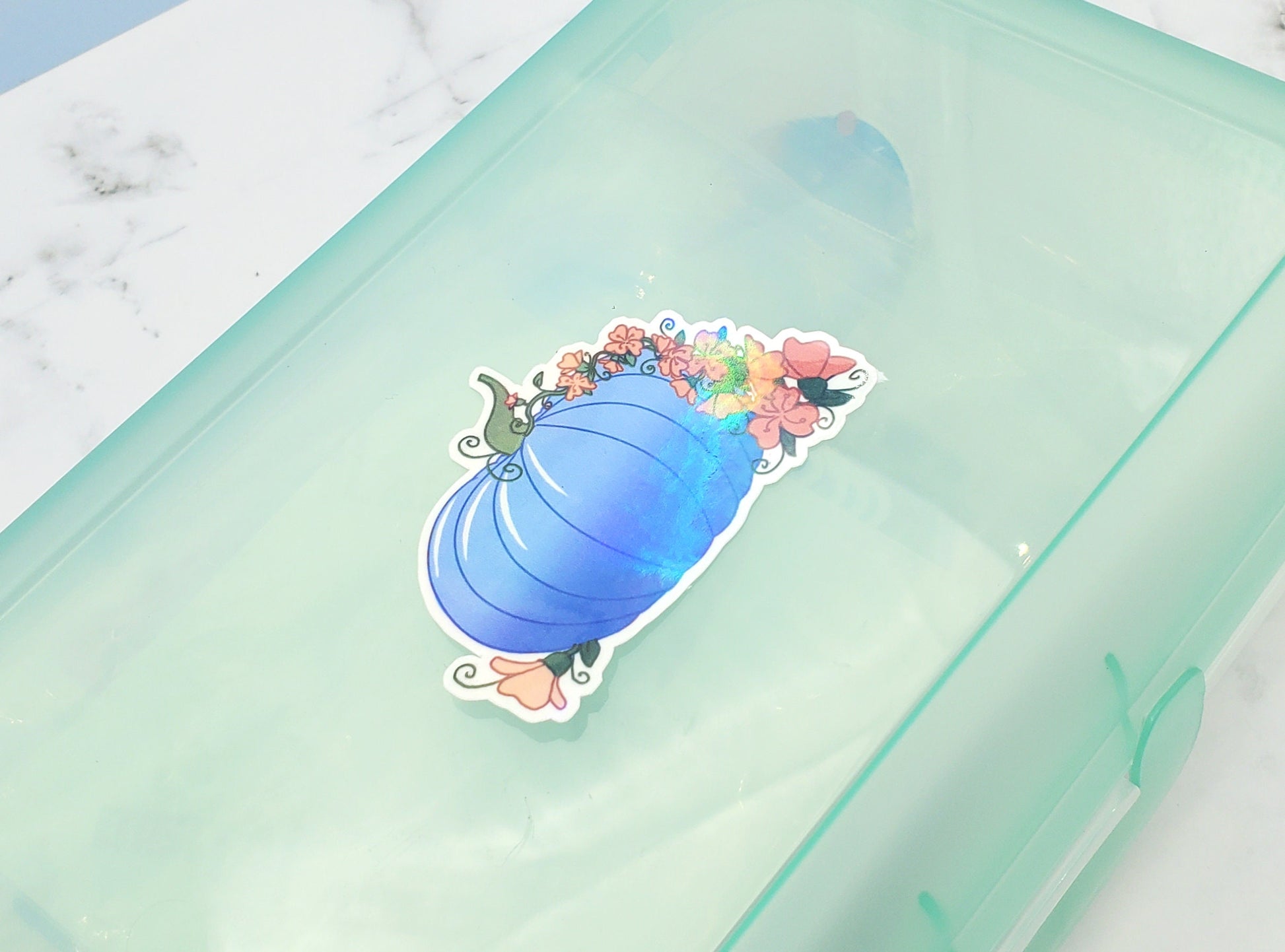 Halloween Pumpkin Periwinkle Flowers Sticker