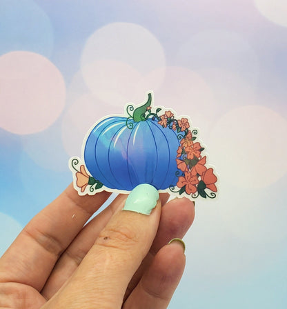 Halloween Pumpkin Periwinkle Flowers Sticker