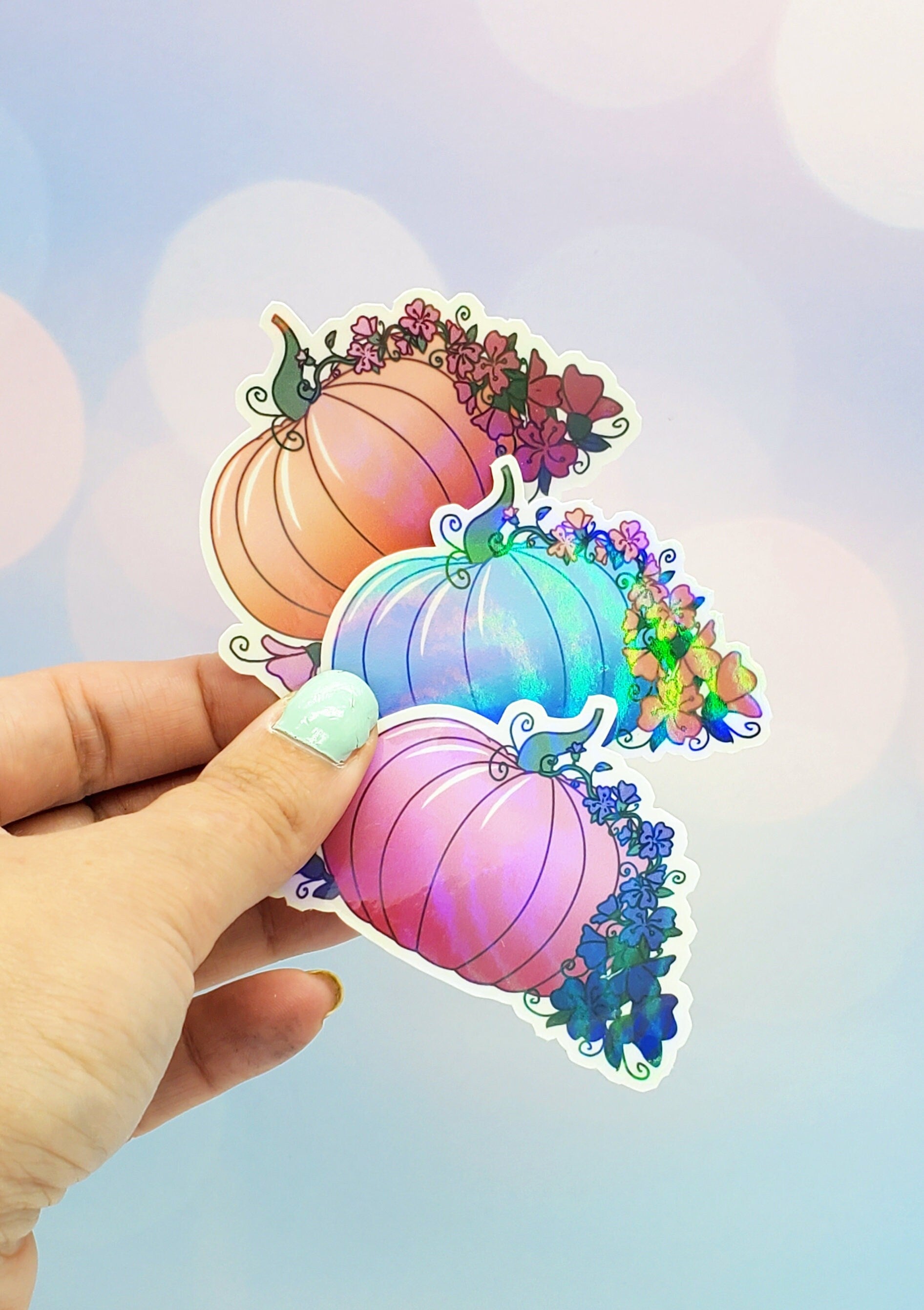 Halloween Pumpkin Floral Sticker 3 pack