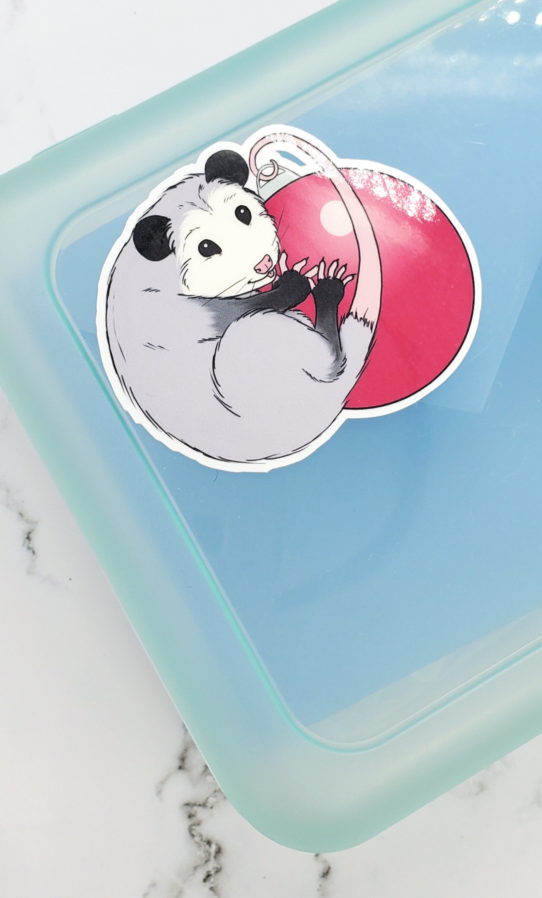 Christmas Opossum Ornament Sticker - Xmas, Holiday, Winter, Possum, Cottagecore, Witchy, Waterbottle Laptop Decor