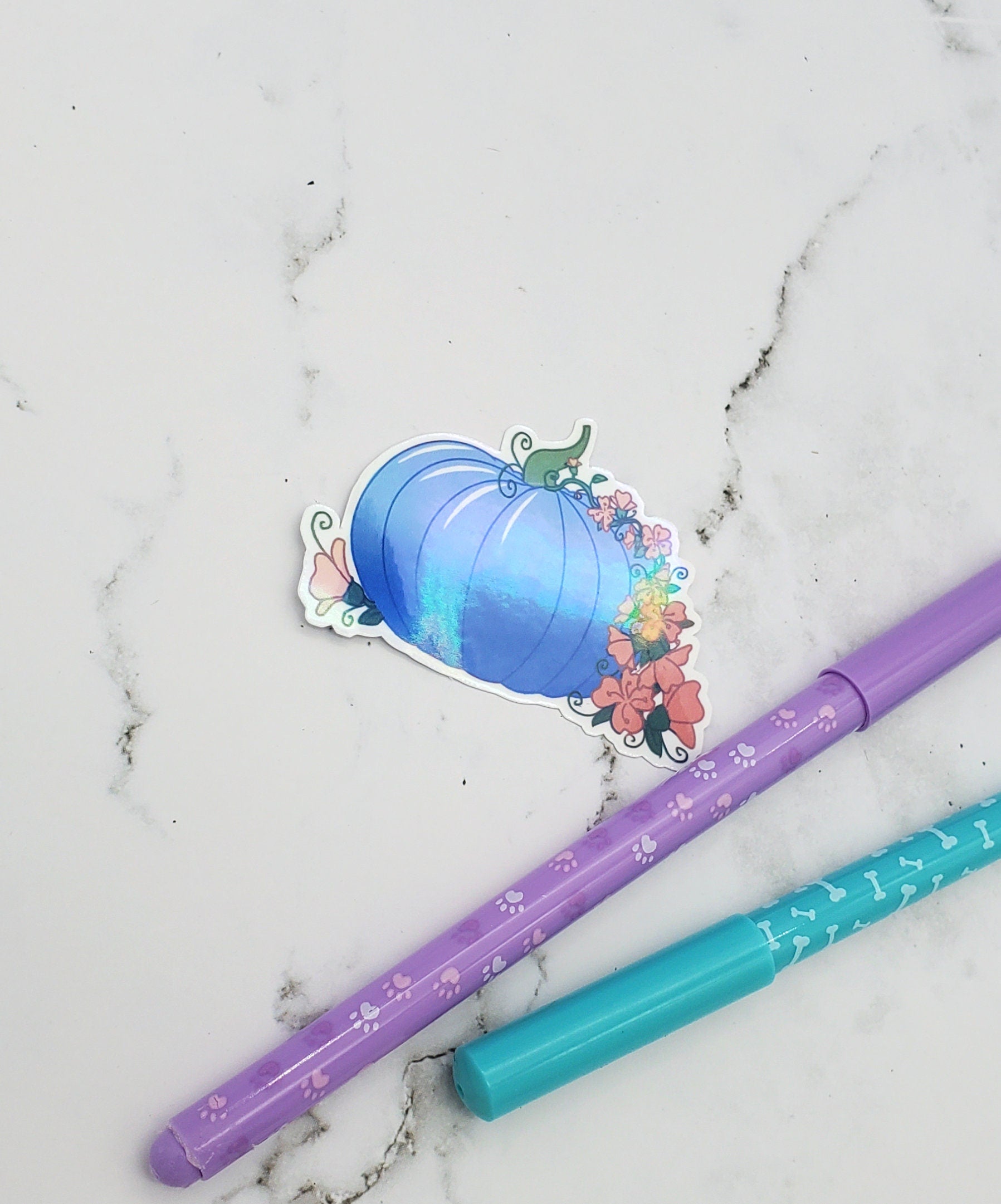 Halloween Pumpkin Periwinkle Flowers Sticker