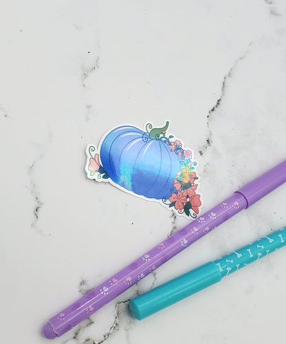 Halloween Pumpkin Periwinkle Flowers Sticker