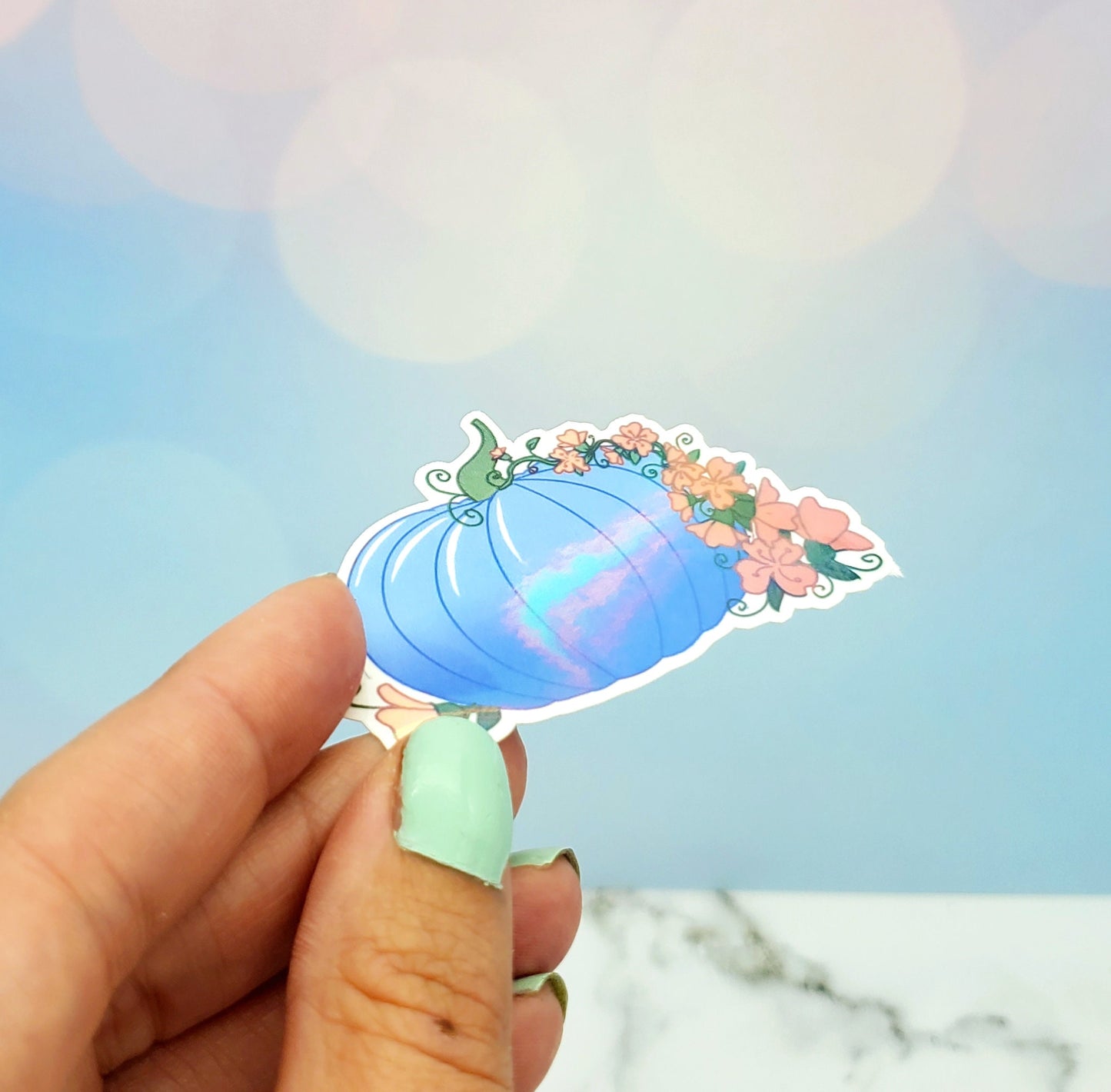 Halloween Pumpkin Periwinkle Flowers Sticker