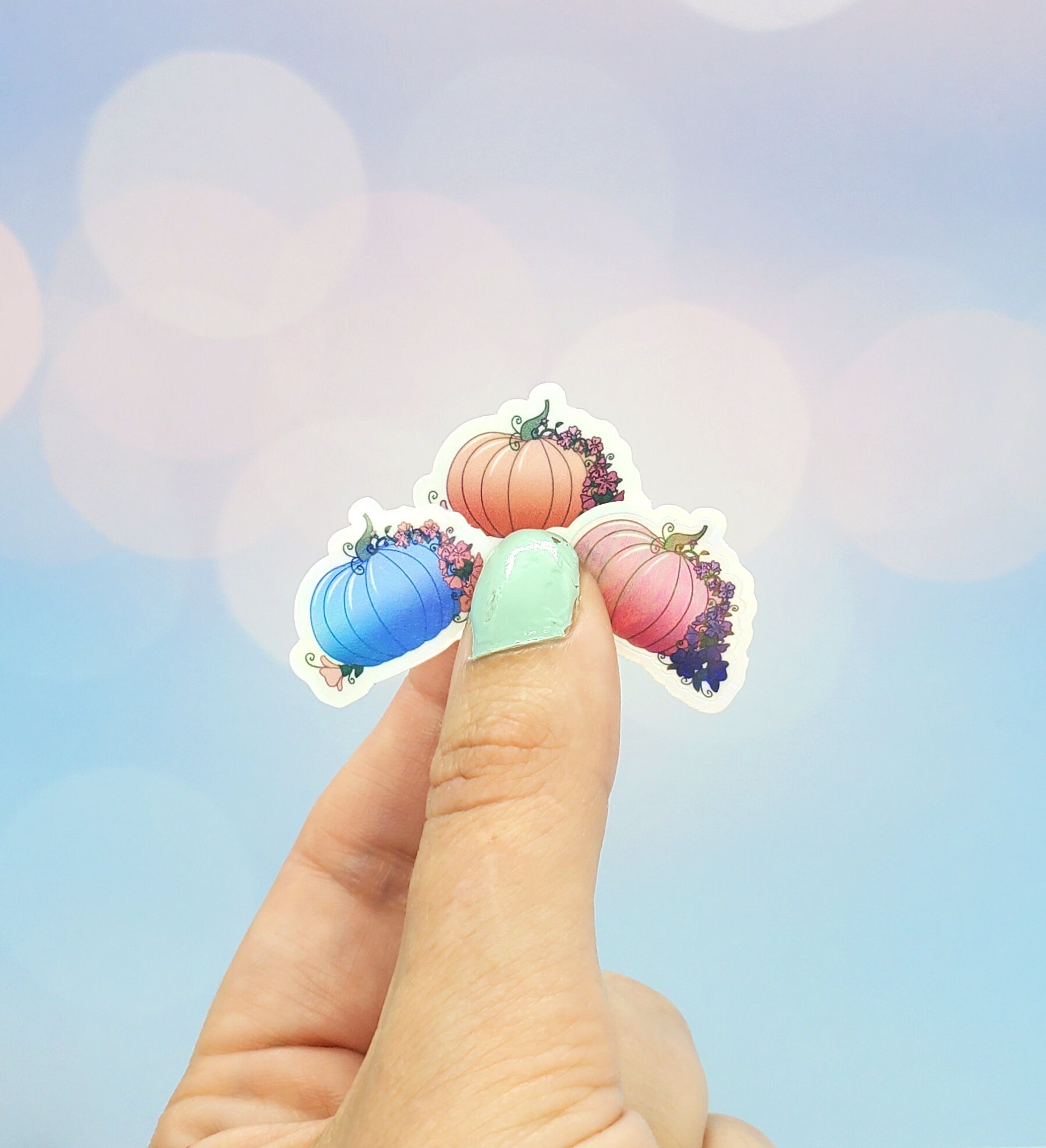 Mini Floral Pumpkin Stickers 9 pack