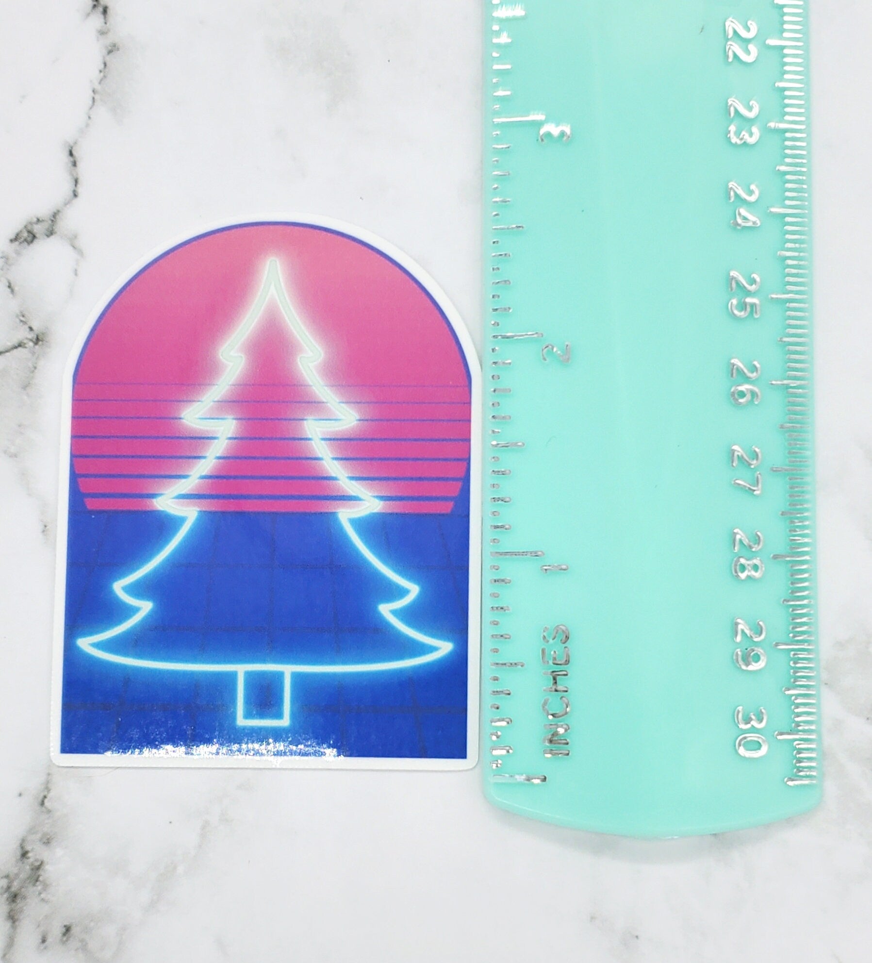 Vaporwave Neon Christmas Tree Sticker - 1980s 1990s Retrowave Xmas Aesthetic, Holiday, Pixel Waterbottle Laptop Decor
