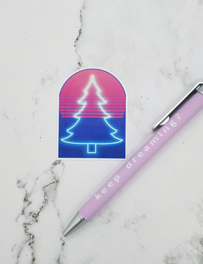 Vaporwave Neon Christmas Tree Sticker - 1980s 1990s Retrowave Xmas Aesthetic, Holiday, Pixel Waterbottle Laptop Decor