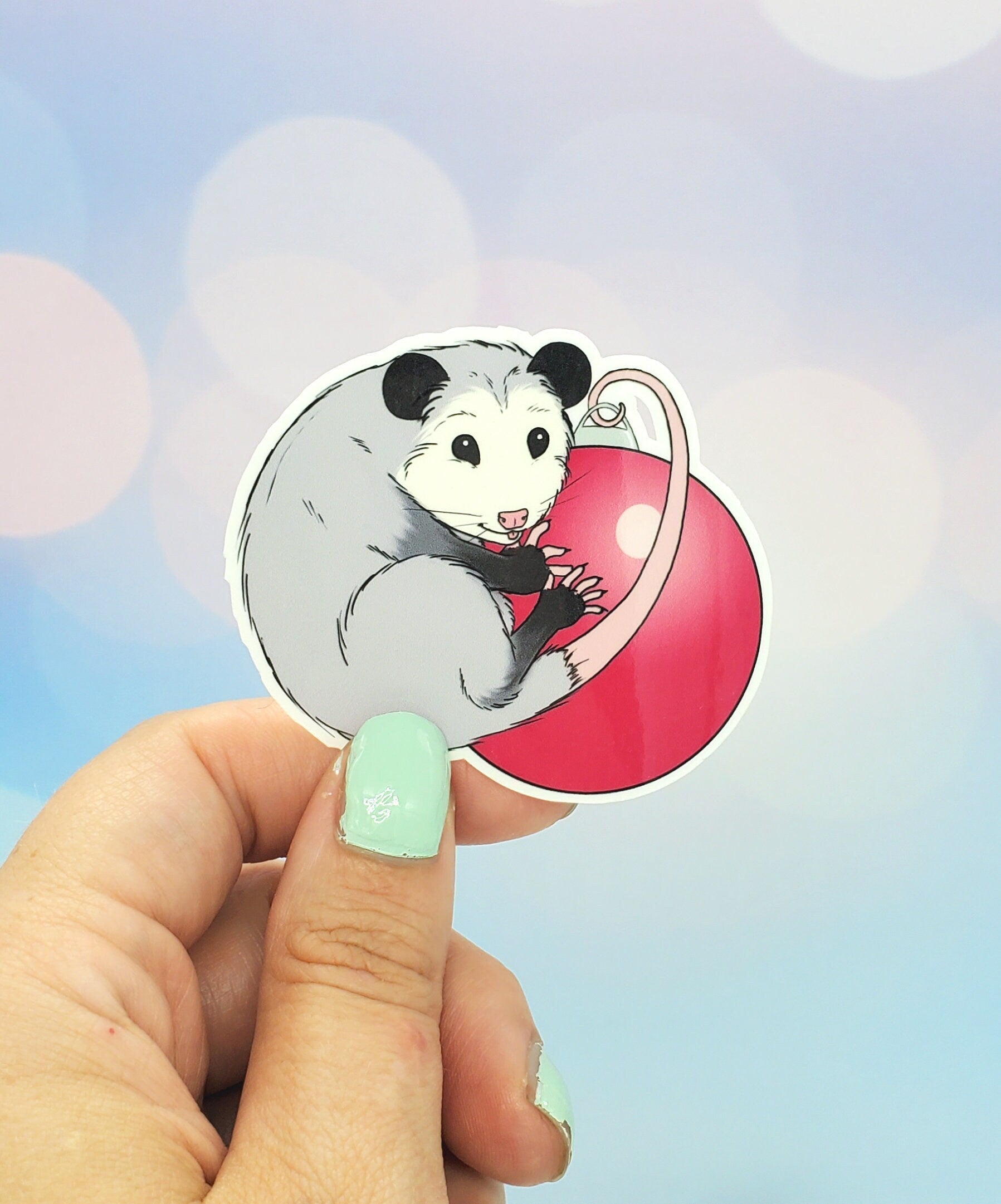 Christmas Opossum Ornament Sticker - Xmas, Holiday, Winter, Possum, Cottagecore, Witchy, Waterbottle Laptop Decor