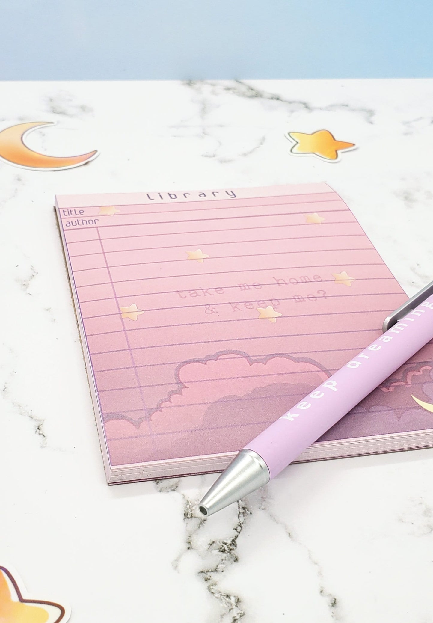 Library Card Memo Notepad - 1990s Y2K Kawaii Anime Aesthetic, Cute Academia, Stars, Scratch Pad, Memo, Gift for Student