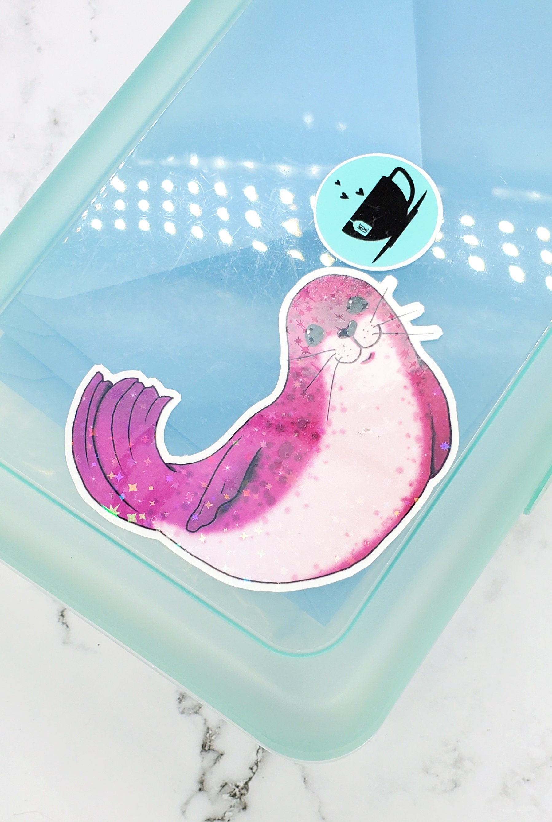 Happy Holo Seal Sticker Pink