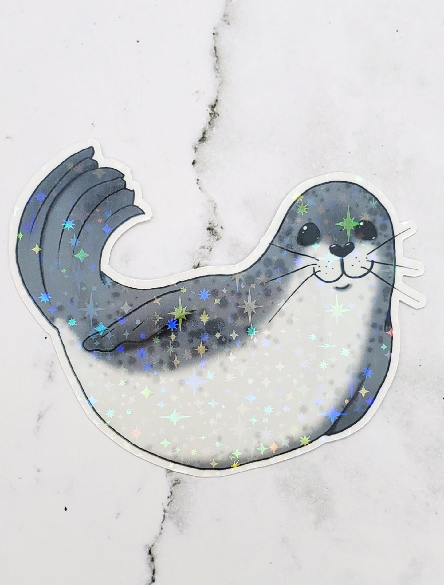 Happy Holo Seal Sticker Gray