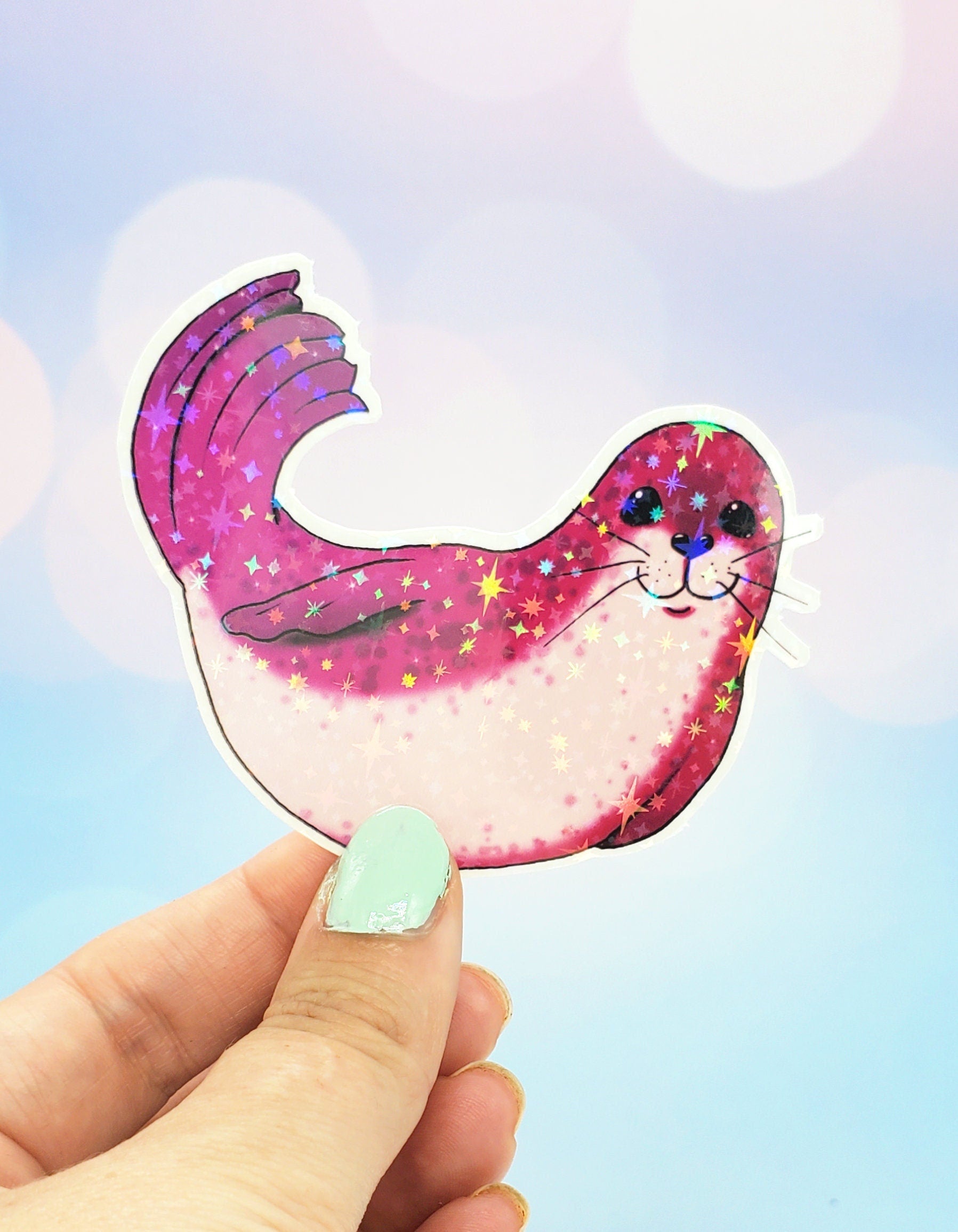 Happy Holo Seal Sticker Pink