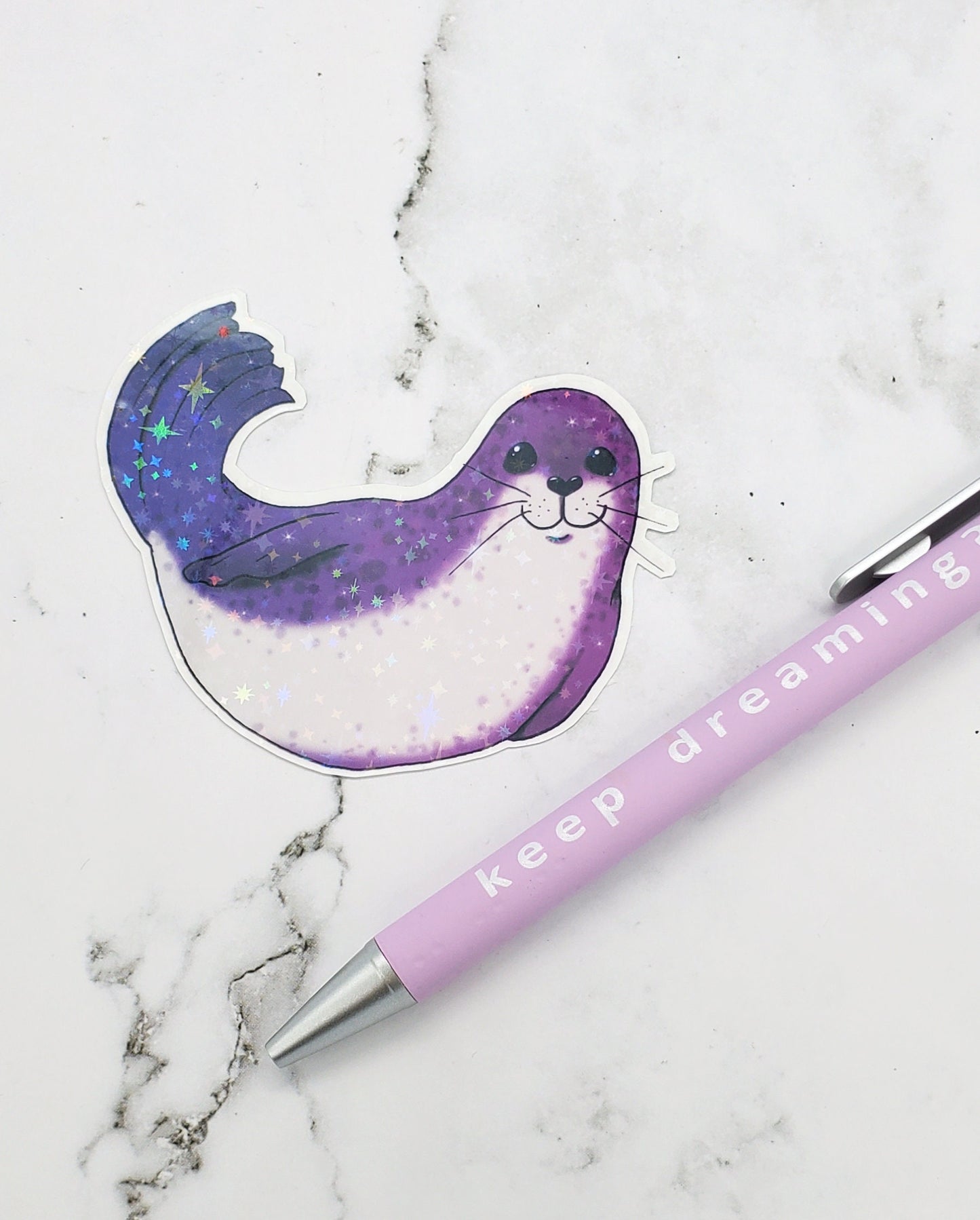 Happy Holo Seal Sticker Purple