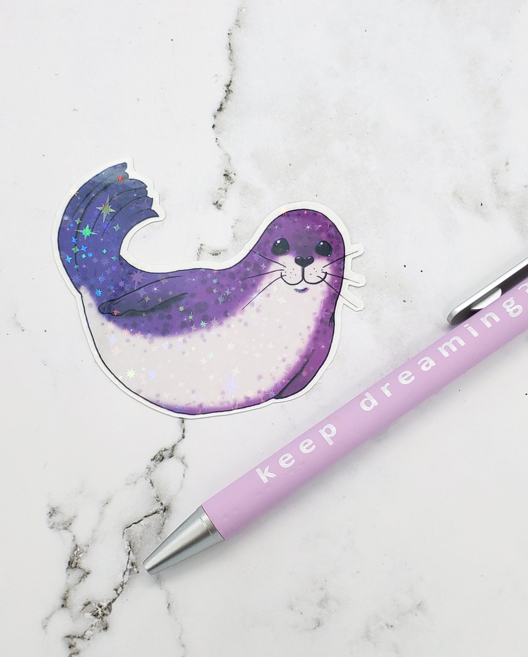 Happy Holo Seal Sticker Purple