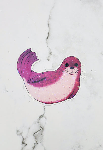 Happy Holo Seal Sticker Pink