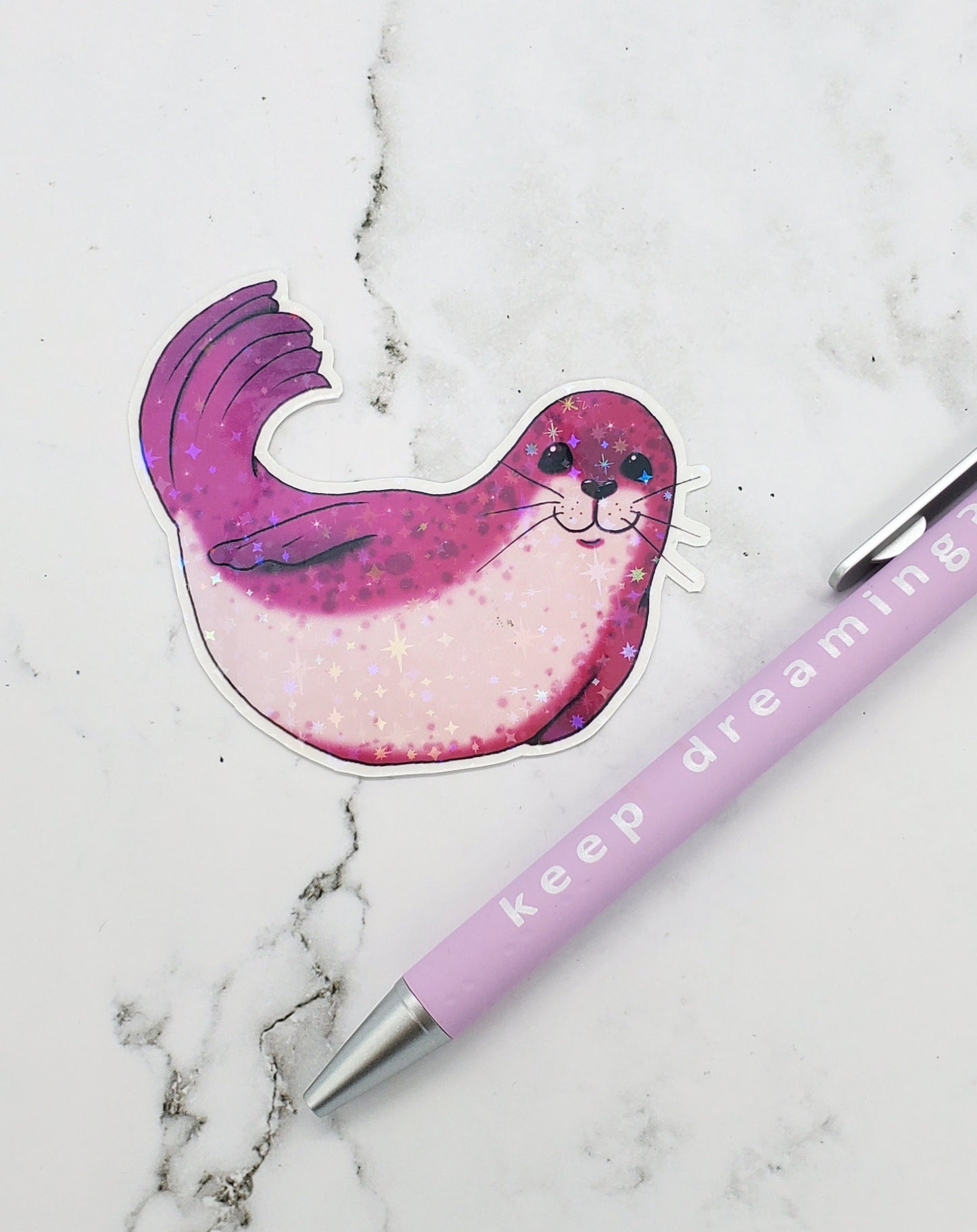 Happy Holo Seal Sticker Pink
