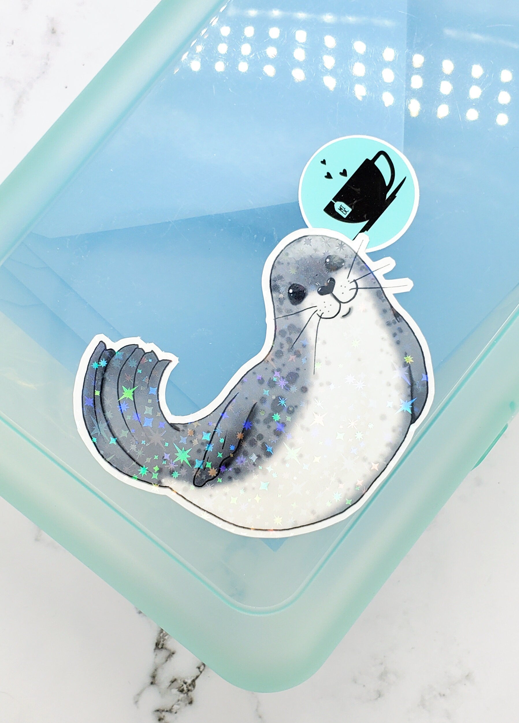 Happy Holo Seal Sticker Gray