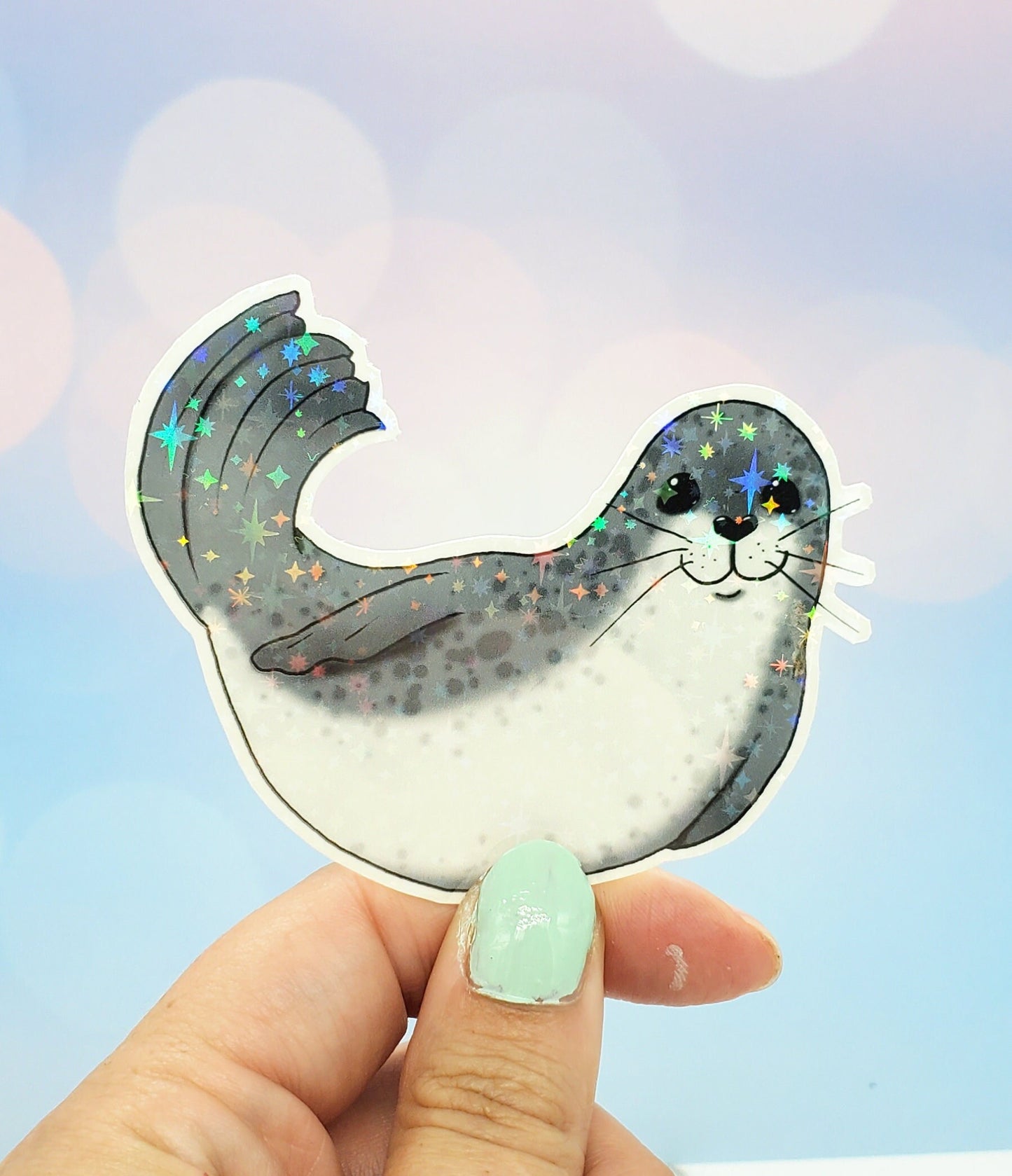 Happy Holo Seal Sticker Gray